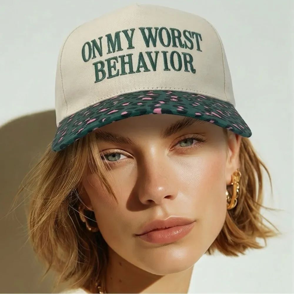 ZENANA | NEW On My Worst Behavior Embroidered Baseball Cap Teal Cougar OSFA